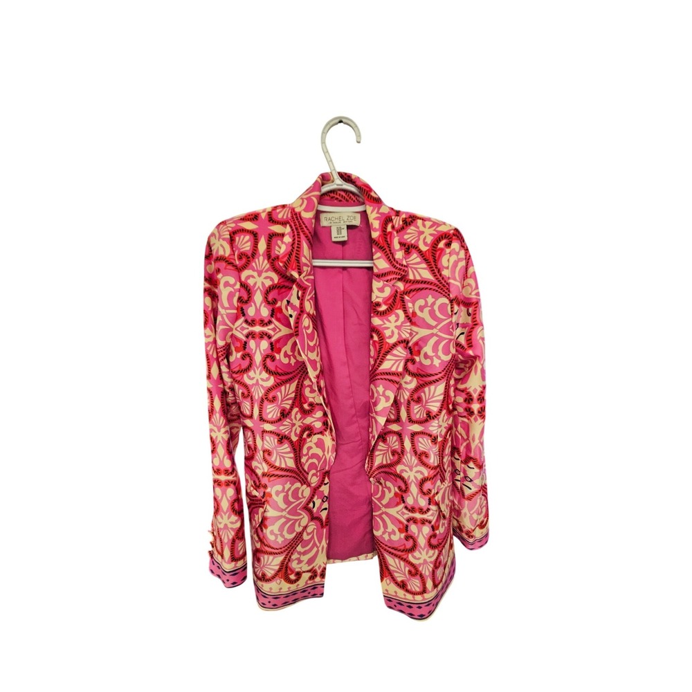 Rachel Zoe Pink Paisley Damask Print Blazer Jacket Women XS Notched Lapel 5625